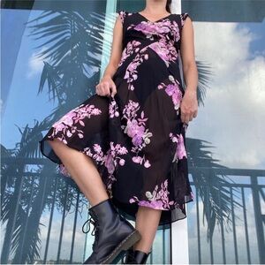 Sheer Black Floral Midi Dress